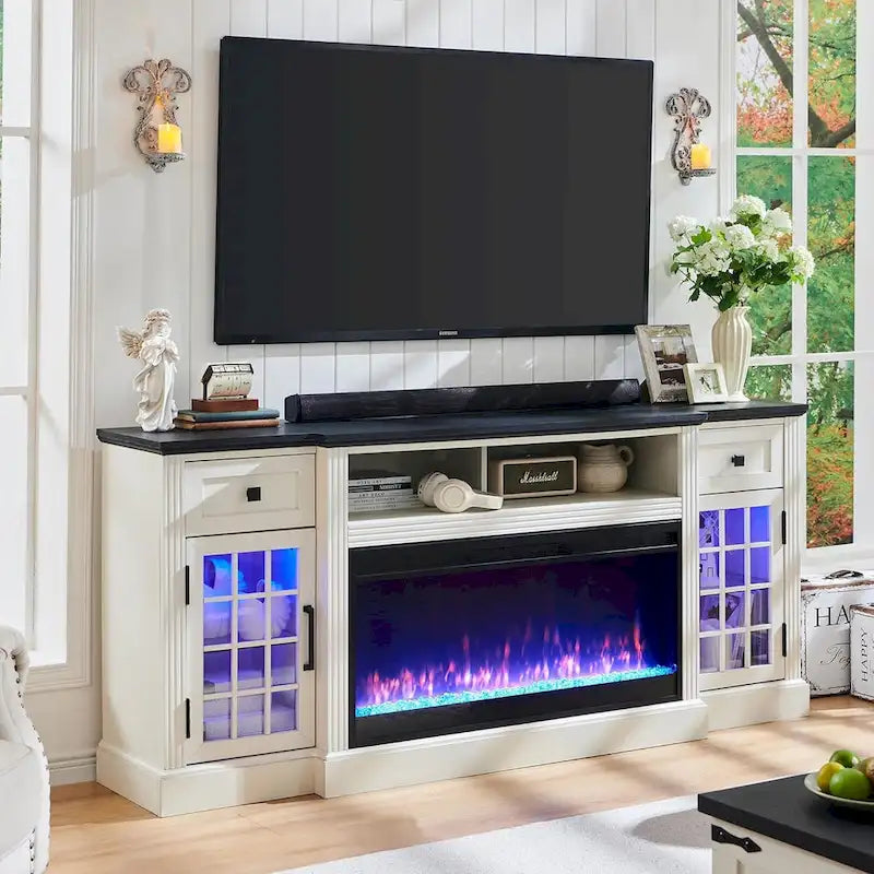 Farmhouse Fireplace TV Stand for 80 Inch TV, Entertainment Center