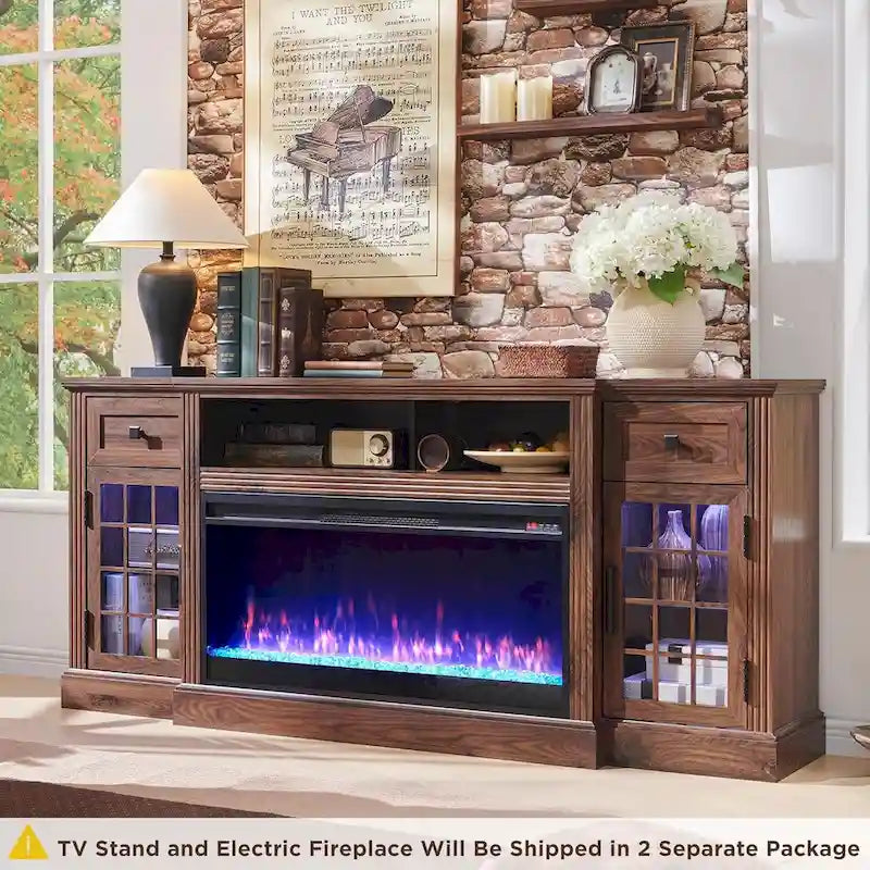 Farmhouse Fireplace TV Stand for 80 Inch TV, Entertainment Center