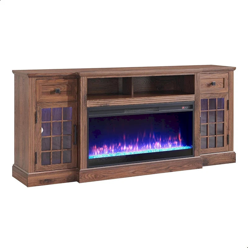 Farmhouse Fireplace TV Stand for 80 Inch TV, Entertainment Center