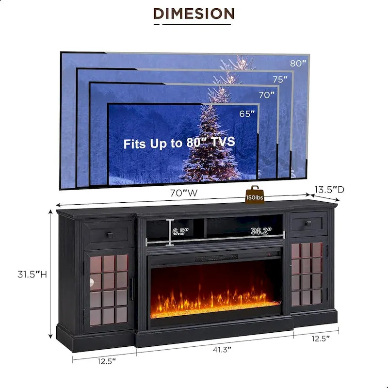 Farmhouse Fireplace TV Stand for 80 Inch TV, Entertainment Center