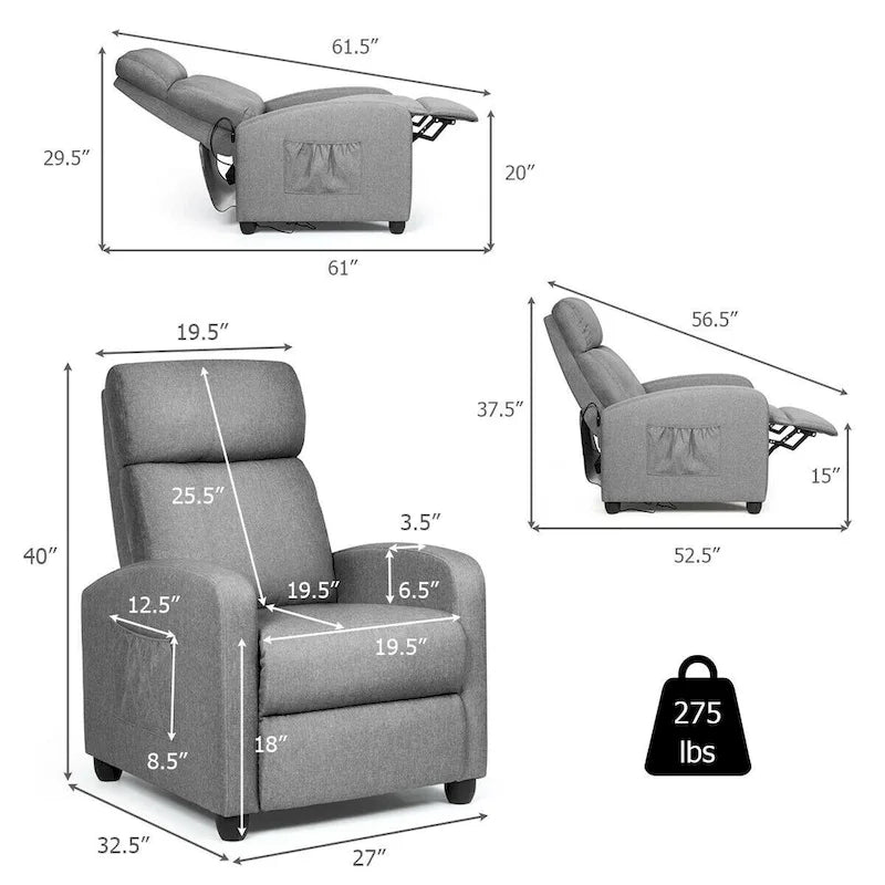 Massage Recliner Chair Single Sofa Padded Seat w/ Footrest