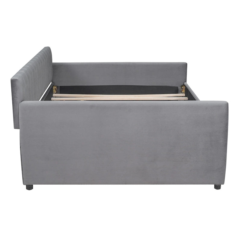 Full Velvet Daybed with Trundle & Wood Slats