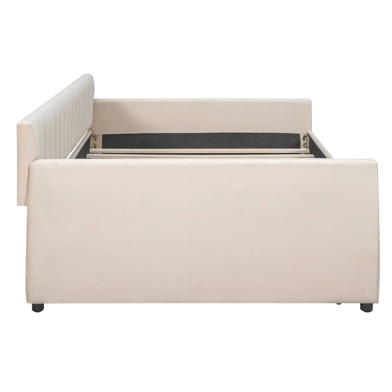 Full Velvet Daybed with Trundle & Wood Slats