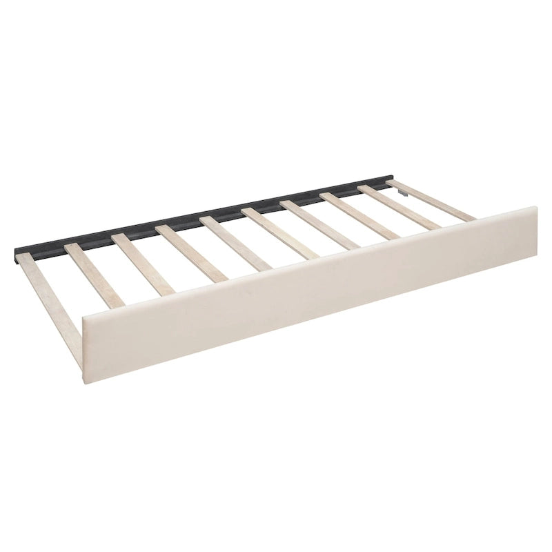 Full Velvet Daybed with Trundle & Wood Slats