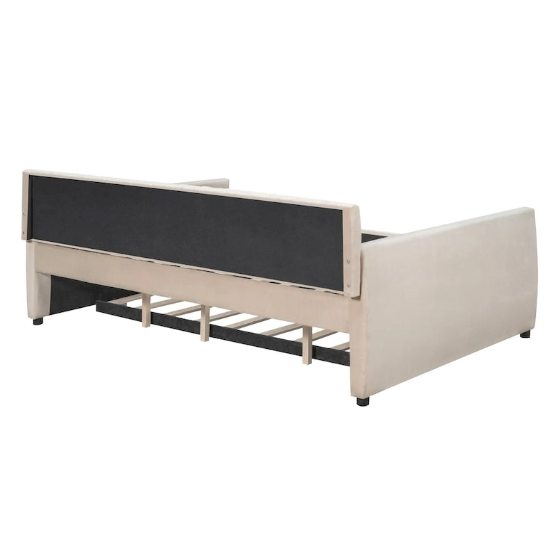 Full Velvet Daybed with Trundle & Wood Slats