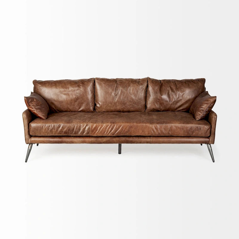 Brown Genuine Leather Sofa - 82.0L x 33.0W x 32.3H