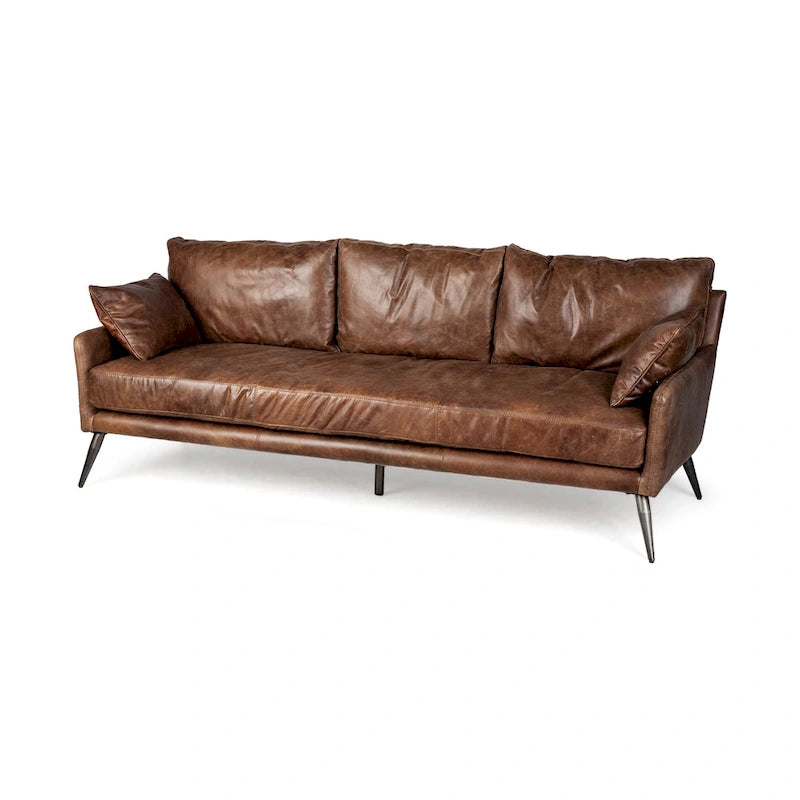 Braunes Echtledersofa - 82.0L x 33.0W x 32.3H