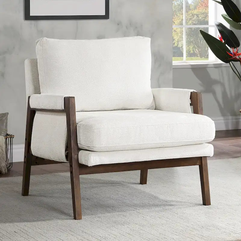 Mid-Century Modern 30 W Chenille Upholstered Accent Leisure Armchair