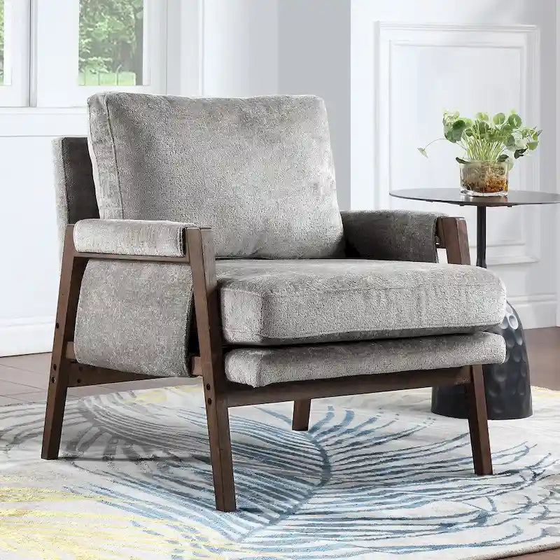 Mid-Century Modern 30 W Chenille Upholstered Accent Leisure Armchair
