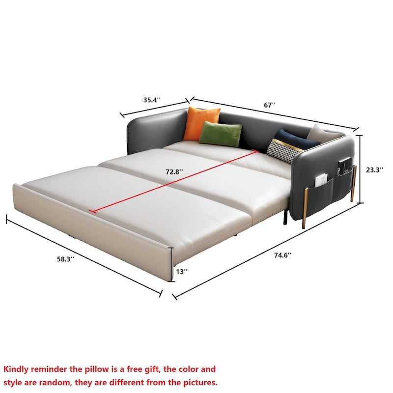 67 in. Width Modern Pull Out Queen Size Sofa Bed