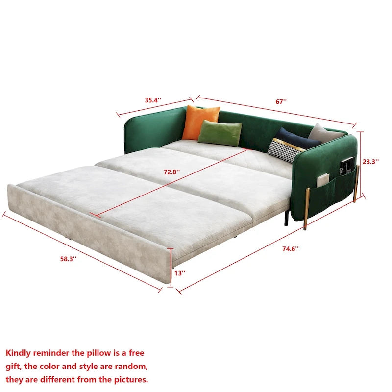67 in. Width Modern Pull Out Queen Size Sofa Bed