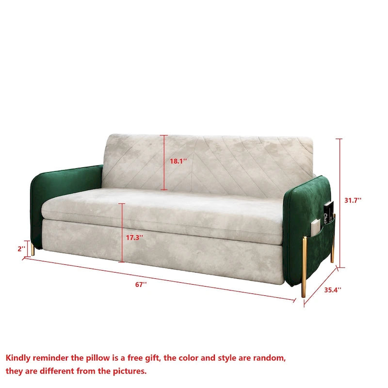 67 in. Width Modern Pull Out Queen Size Sofa Bed
