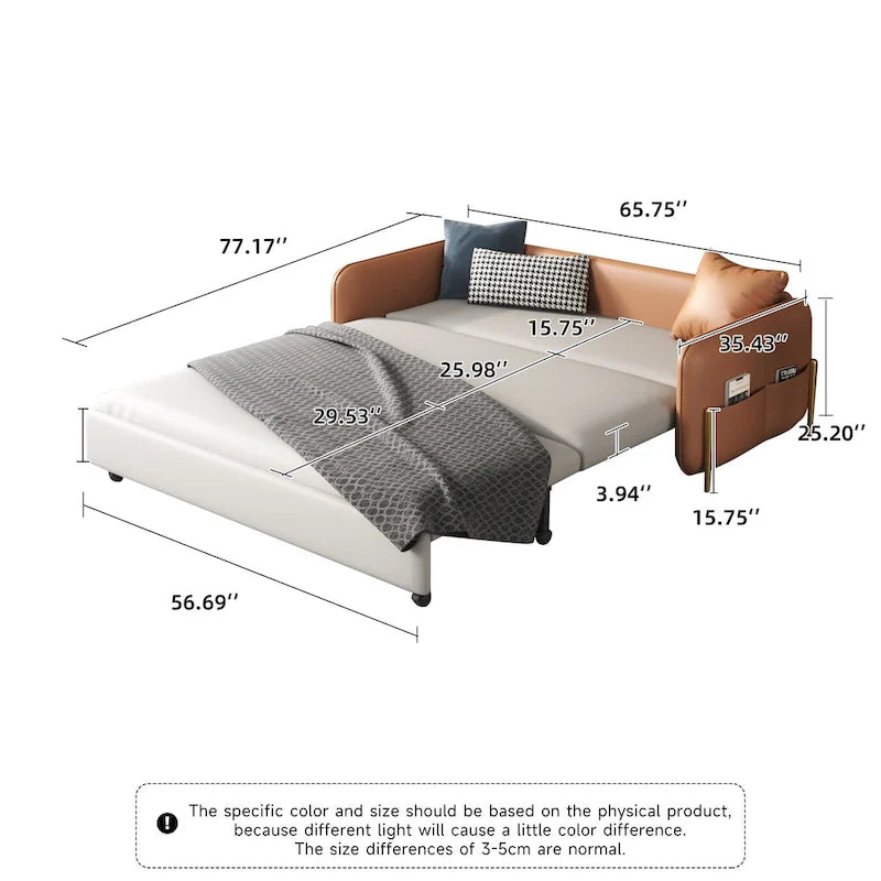 67 in. Width Modern Pull Out Queen Size Sofa Bed