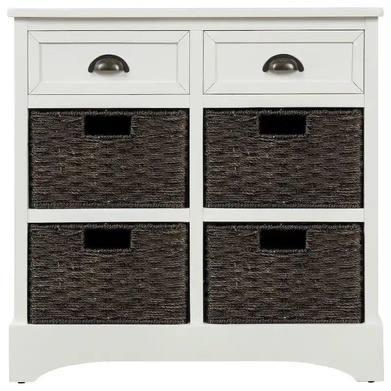 Storage Cabinet with Two Drawers and Four Classic Rattan Basket