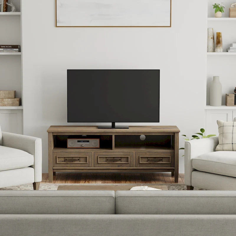 SOLID WOOD 50 Wide Contemporary TV Media Stand in Smoky Brown For TVs upto 55 inches - 16d x 50 w x 20h