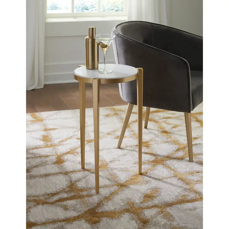 24-Inch Tall Genuine Marble Top White and Gold Accent End Table