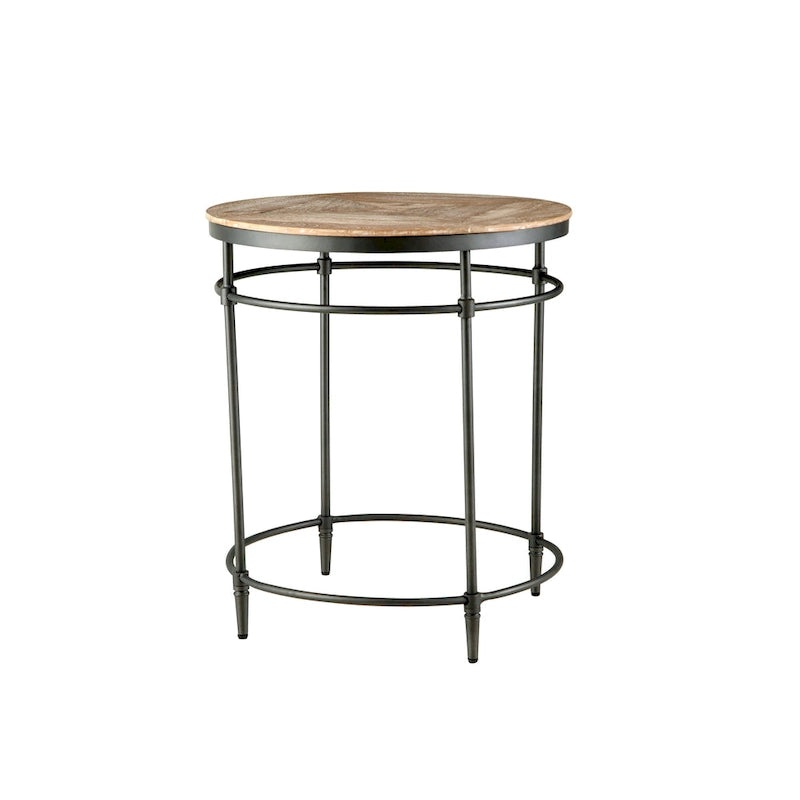 22 Mango Solid Wood and Metal Round End Side Table - 22 inches long x 22 inches wide x 25 inches high