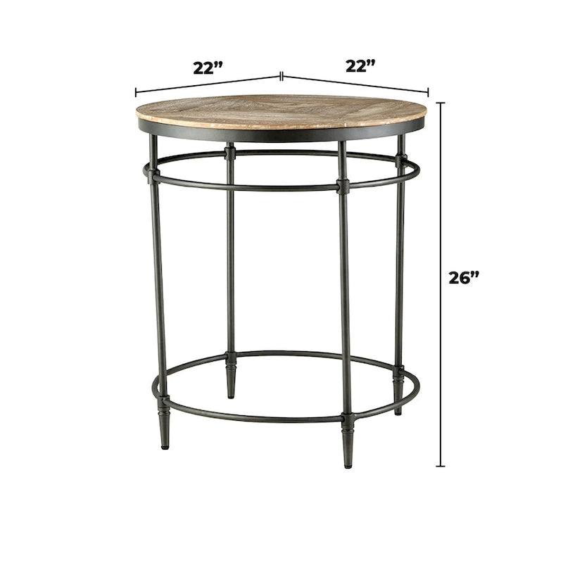 22 Mango Solid Wood and Metal Round End Side Table - 22 inches long x 22 inches wide x 25 inches high