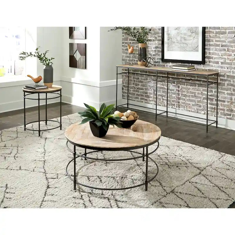 22 Mango Solid Wood and Metal Round End Side Table - 22 inches long x 22 inches wide x 25 inches high