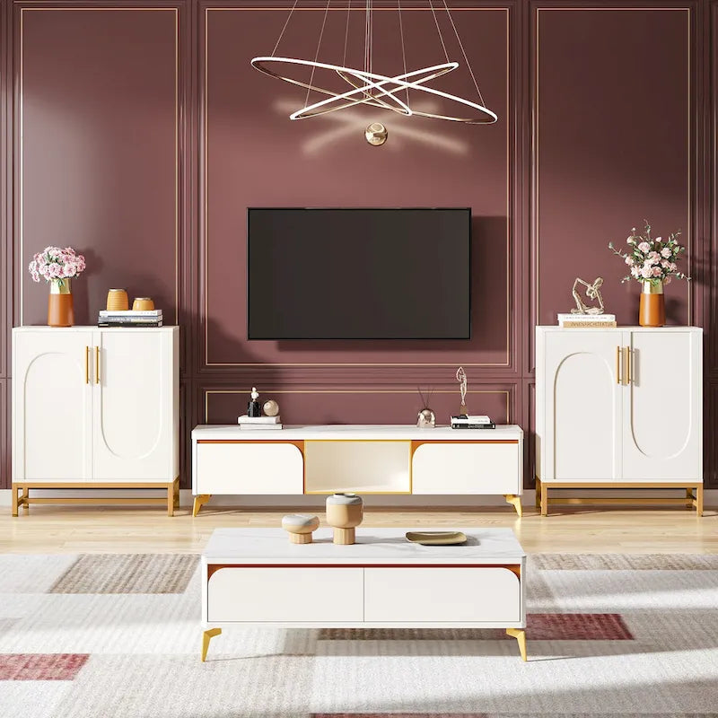 Sideboard Buffet Cabinet with Storage, Modern 4 Doors Buffets with Adjustable Shelf for Living Room Kitchen Dining Room Hallway