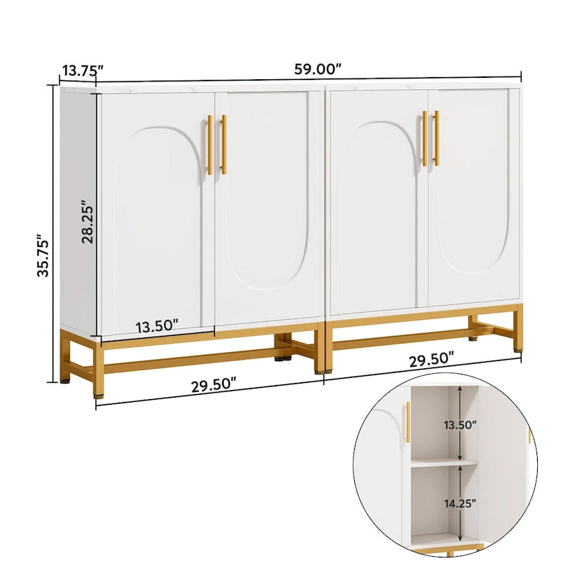 Sideboard Buffet Cabinet with Storage, Modern 4 Doors Buffets with Adjustable Shelf for Living Room Kitchen Dining Room Hallway