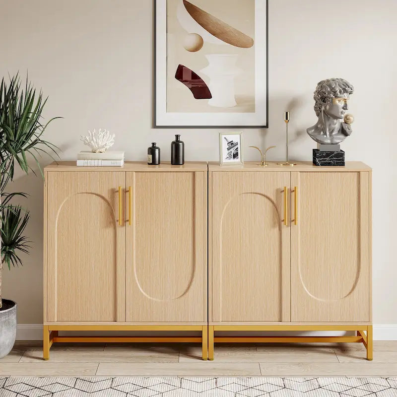 Sideboard Buffet Cabinet with Storage, Modern 4 Doors Buffets with Adjustable Shelf for Living Room Kitchen Dining Room Hallway