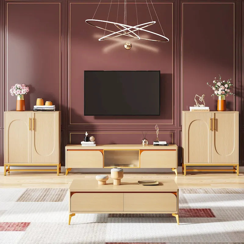 Sideboard Buffet Cabinet with Storage, Modern 4 Doors Buffets with Adjustable Shelf for Living Room Kitchen Dining Room Hallway