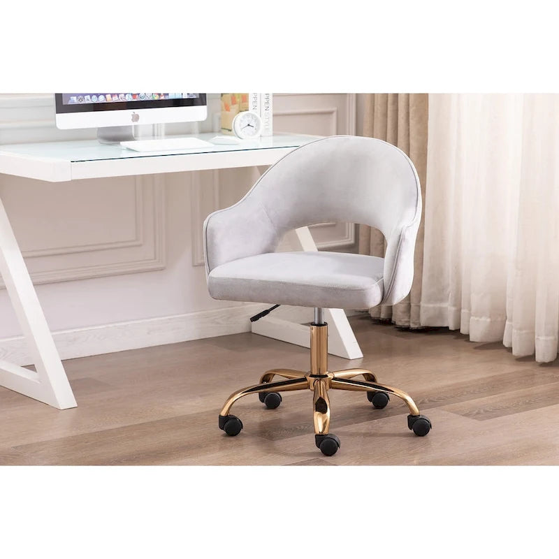 Porthos Home Camron Velvet Swivel Office Chair, Golden Chrome Legs