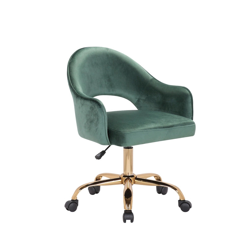 Velvet Swivel Office Chair, Golden Chrome Legs
