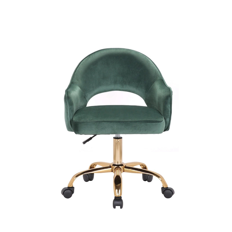 Velvet Swivel Office Chair, Golden Chrome Legs