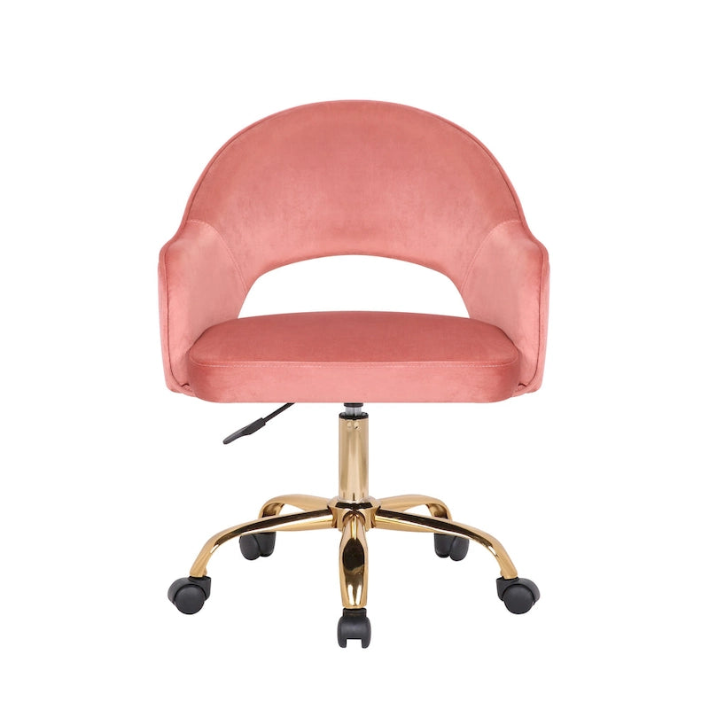 Velvet Swivel Office Chair, Golden Chrome Legs