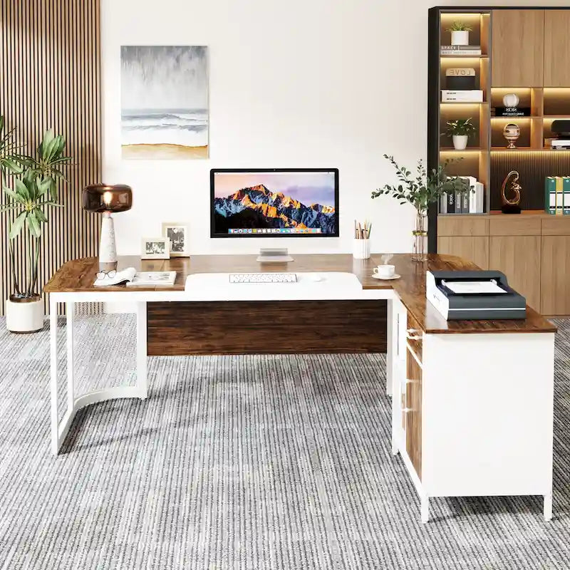 Ampia scrivania da ufficio direzionale a L da 63 con schedario da 31