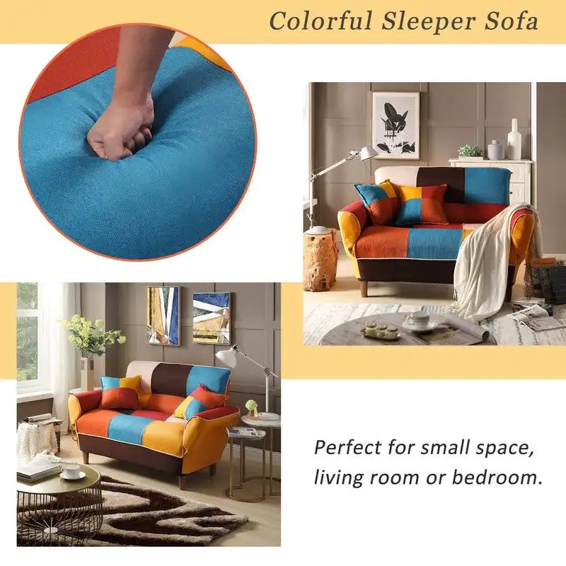 Buntes antikes Sofa, 2-Sitzer, Beine aus Massivholz
