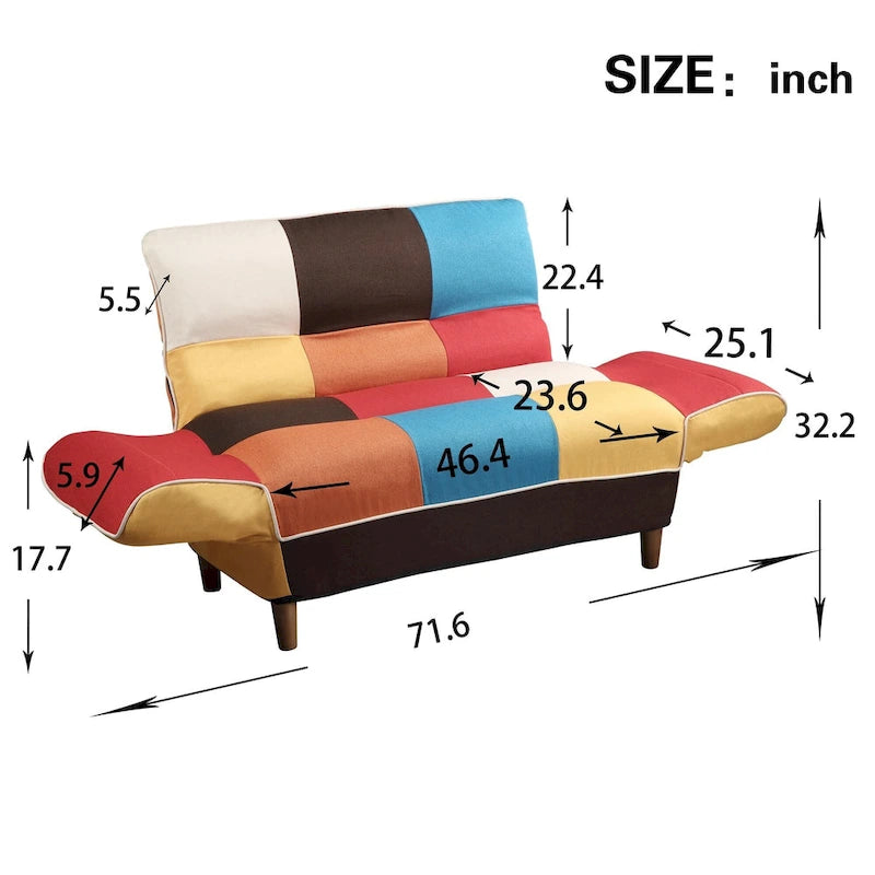 Buntes antikes Sofa, 2-Sitzer, Beine aus Massivholz
