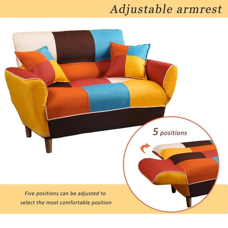 Buntes antikes Sofa, 2-Sitzer, Beine aus Massivholz