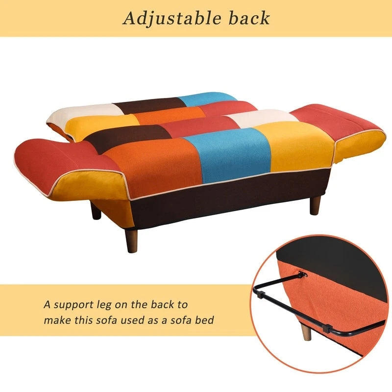 Buntes antikes Sofa, 2-Sitzer, Beine aus Massivholz