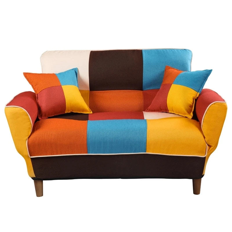 Buntes antikes Sofa, 2-Sitzer, Beine aus Massivholz