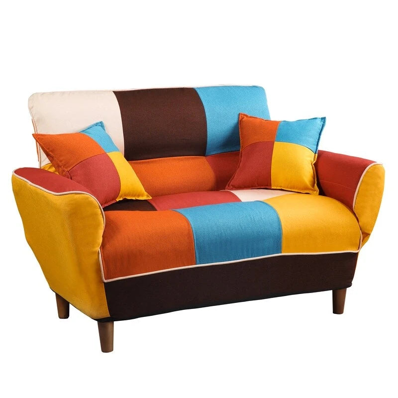 Buntes antikes Sofa, 2-Sitzer, Beine aus Massivholz