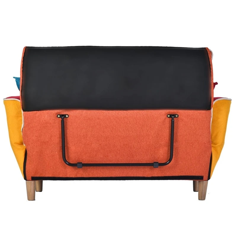 Buntes antikes Sofa, 2-Sitzer, Beine aus Massivholz