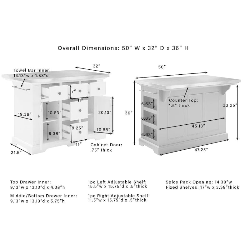 Insel mit Edelstahlplatte und Hockern mit X-Rückenlehne - 50 W x60 D x41H