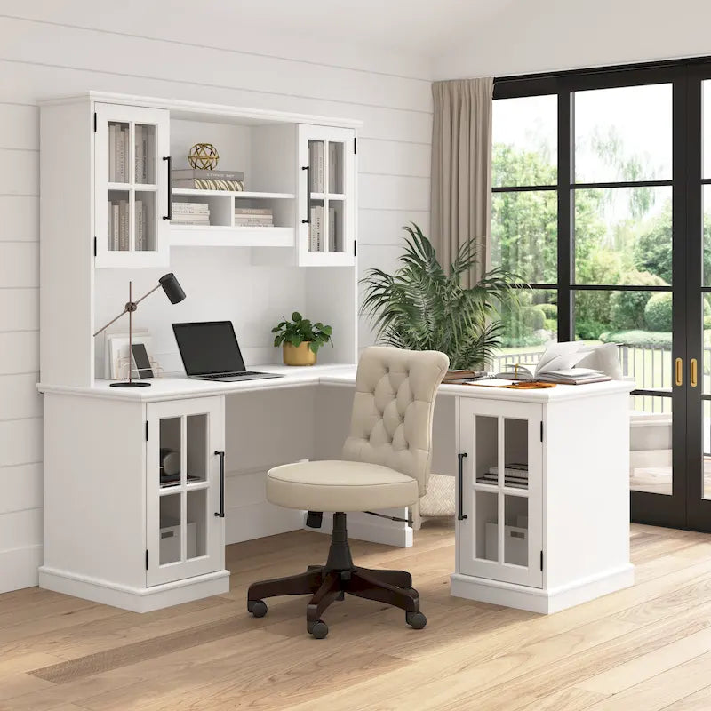 60W L Shaped Desk with Hutch and Storage by