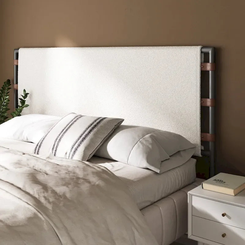 Bed Headboard, Boucle Upholstered Headboard with Matte Metal Frame