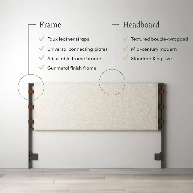 Bed Headboard, Boucle Upholstered Headboard with Matte Metal Frame