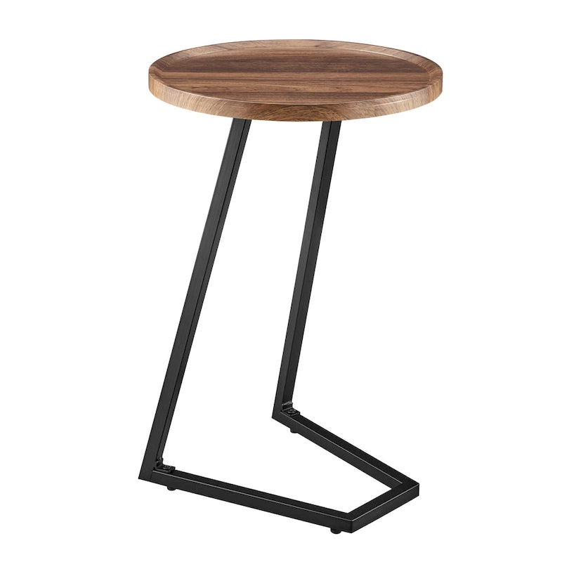 Round Raised Lip Edge Angled Couch-Side Accent C-Table - Black Marble or Brown Walnut