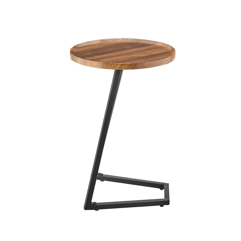 Round Raised Lip Edge Angled Couch-Side Accent C-Table - Black Marble or Brown Walnut