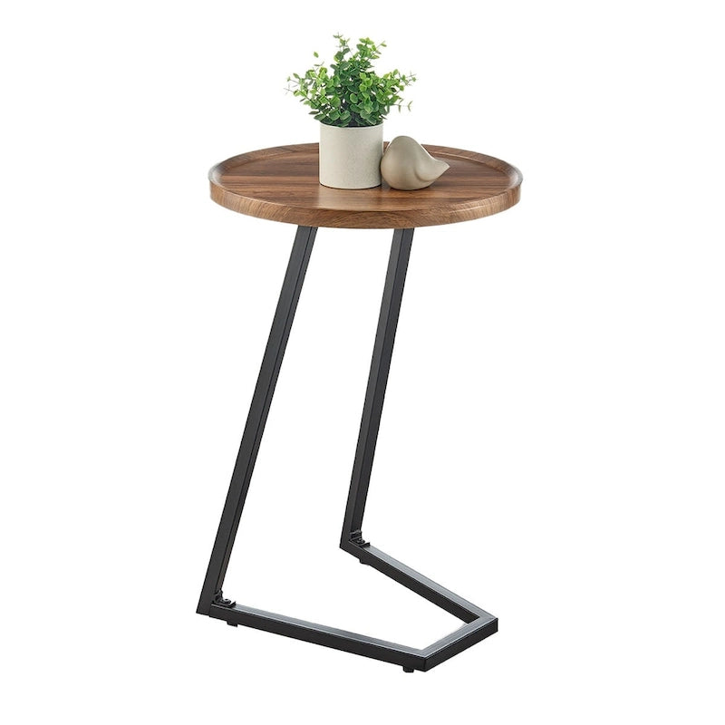 Round Raised Lip Edge Angled Couch-Side Accent C-Table - Black Marble or Brown Walnut