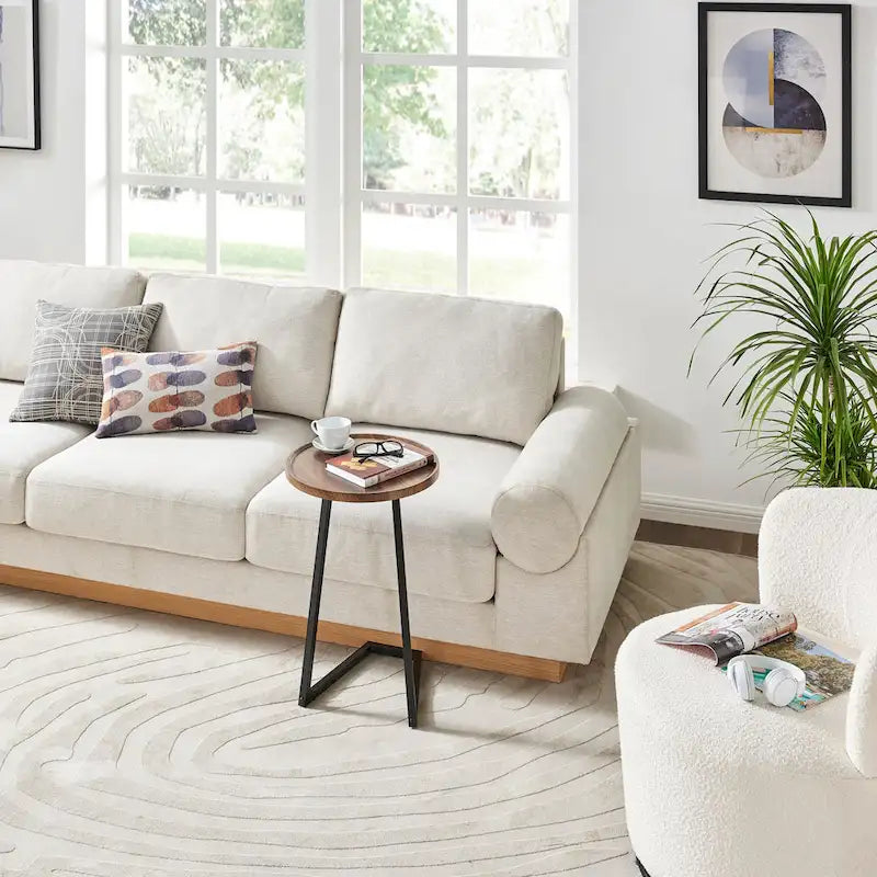 Round Raised Lip Edge Angled Couch-Side Accent C-Table - Black Marble or Brown Walnut