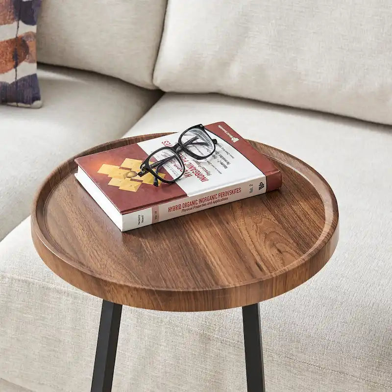 Round Raised Lip Edge Angled Couch-Side Accent C-Table - Black Marble or Brown Walnut