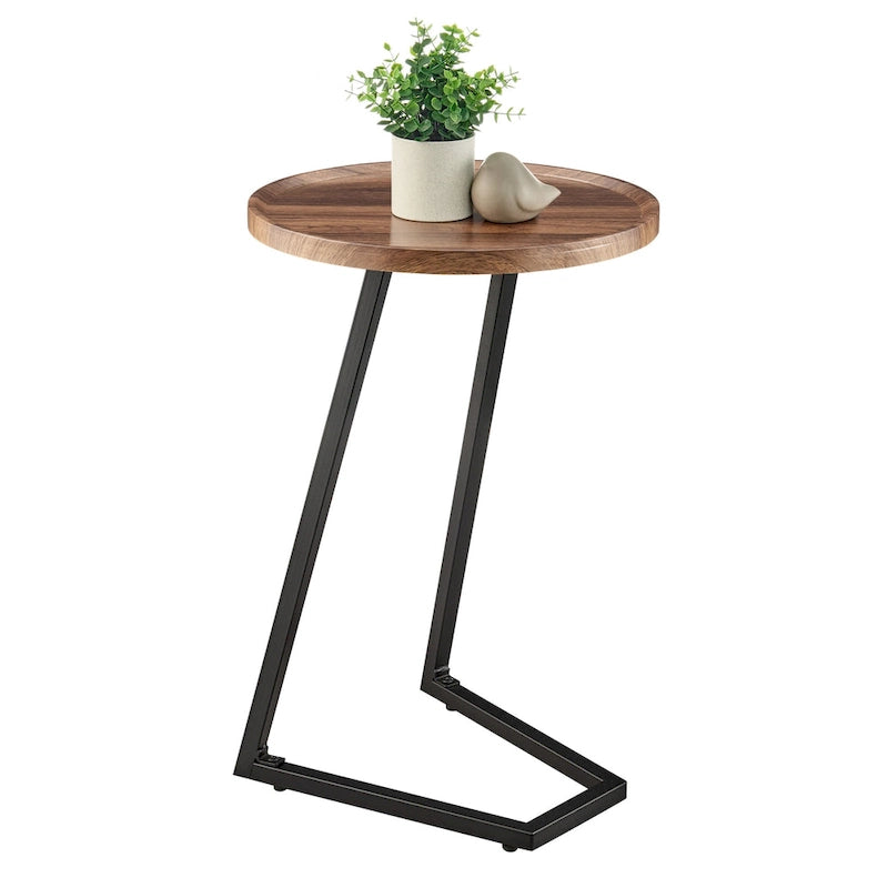 Round Raised Lip Edge Angled Couch-Side Accent C-Table - Black Marble or Brown Walnut