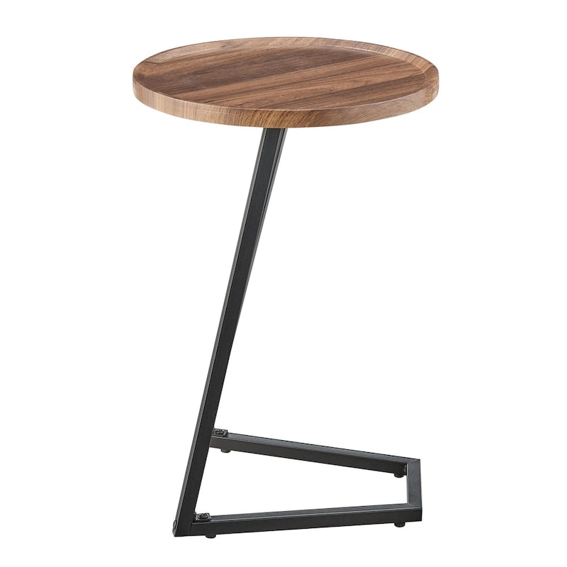 Round Raised Lip Edge Angled Couch-Side Accent C-Table - Black Marble or Brown Walnut